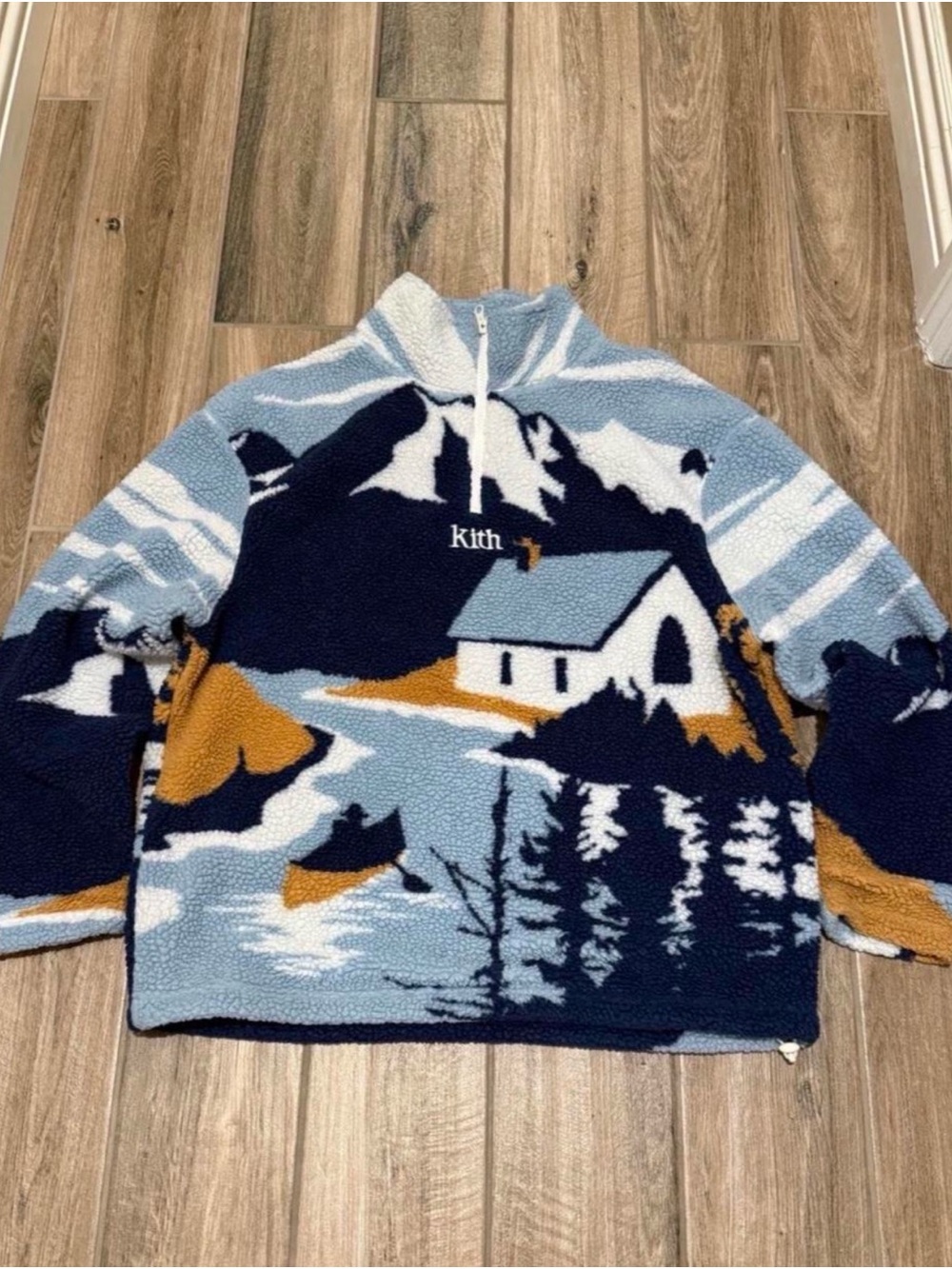 Kith Blue & Navy Scenic Sherpa Half-Zip Jacket with Gold Accents